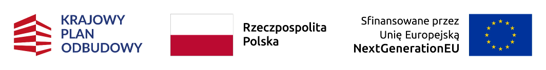 Logo Krajowy Plan Odbudowy, flaga Polski, logo Uni Europejskiej z tytułem: Sfinansowane przez Unię Europejską NextGenerationEU 